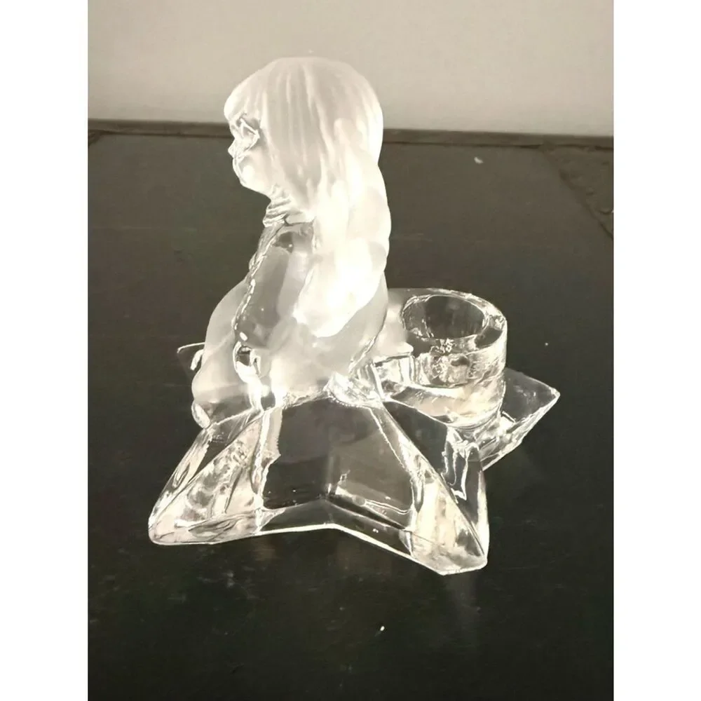 Vintage Crystal Child Angel Candle Holder on a star Figurine 4 inch tall